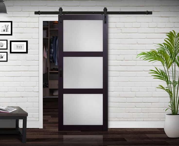 RELIABILT 36-in x 84-in Espresso Frosted Glass Mdf Single Barn Door (Hardware Included)