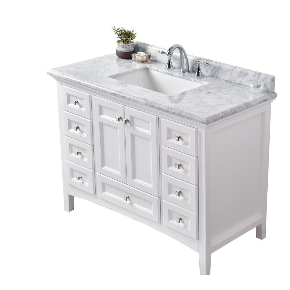 Luz 42 in. Single Bath Vanity in White with Marble Vanity Top in Carrara White with White basin - Super Arbor