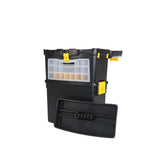 9-1/2 in. and 12-3/4 in. D (2-Tiered) Storage Toolbox with Foldable Auto-Locking Handle in Black - Super Arbor