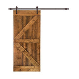 Distressed K 42 in. x 84 in. Walnut Stained Solid Knotty Pine Wood Interior Sliding Barn Door with Hardware Kit - Super Arbor