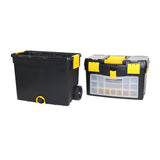 9-1/2 in. and 12-3/4 in. D (2-Tiered) Storage Toolbox with Foldable Auto-Locking Handle in Black - Super Arbor