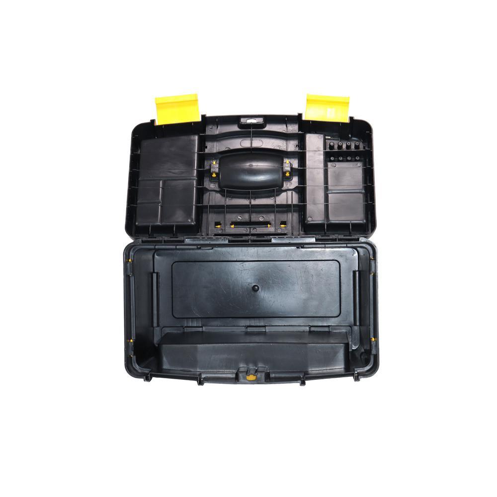 9-1/2 in. and 12-3/4 in. D (2-Tiered) Storage Toolbox with Foldable Auto-Locking Handle in Black - Super Arbor