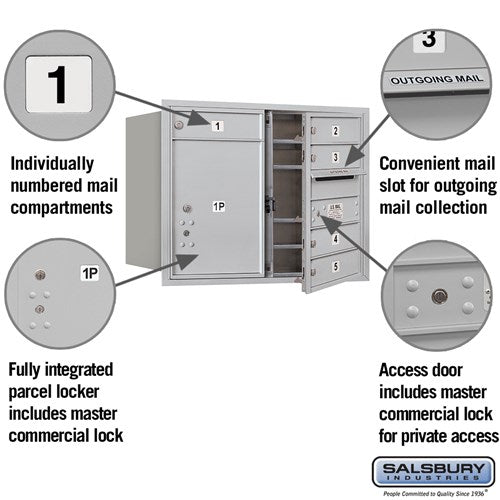 6 Door High Recessed Mounted 4C Horizontal Mailbox with Private Access - Front Loading
