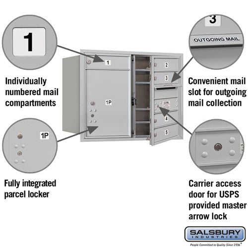 6 Door High Recessed Mounted 4C Horizontal Mailbox with Parcel Locker - Aluminum - USPS Access