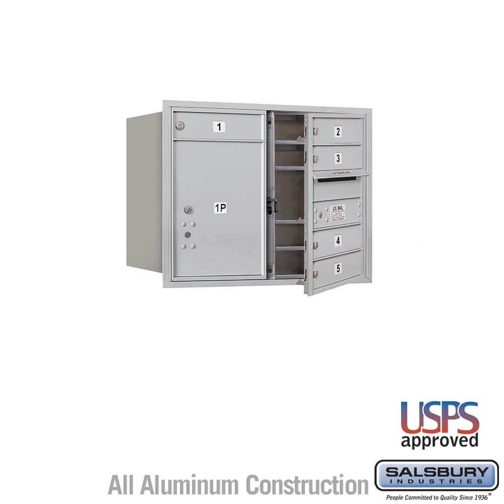 Salsbury 3700 Horizontal Series Recessed Mount Mailbox, 5 Compartments + 1 Parcel Locker (Double Column)