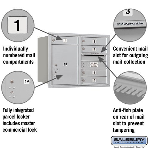 6 Door High Recessed Mounted 4C Horizontal Mailbox with Private Access - Rear Loading