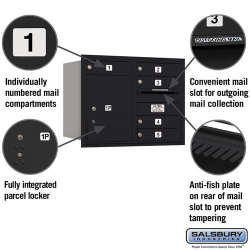 6 Door High Recessed Mounted 4C Horizontal Mailbox with Parcel Locker - Rear Loading