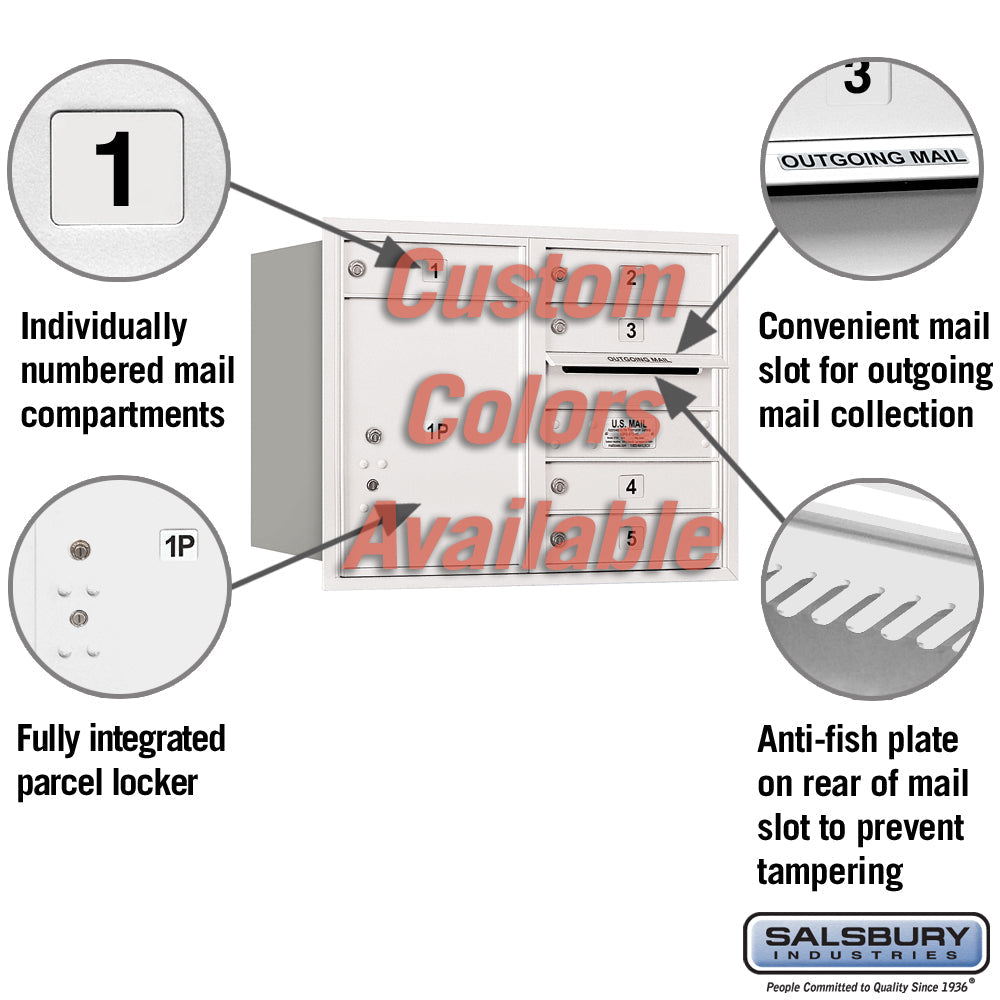 Recessed Mounted 4C Horizontal Mailbox - 6 Door High Unit with Parcel Locker