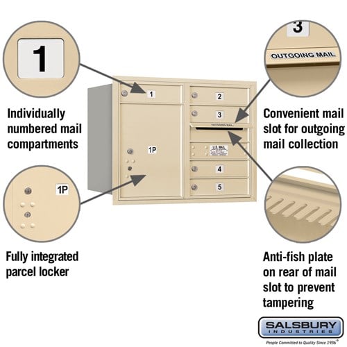 6 Door High Recessed Mounted 4C Horizontal Mailbox with Parcel Locker - Rear Loading