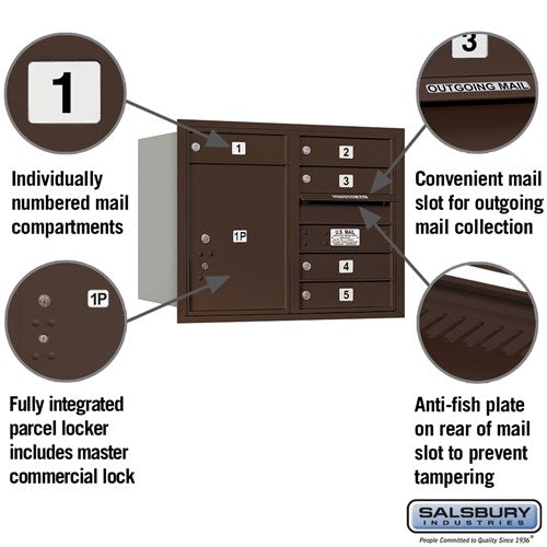 6 Door High Recessed Mounted 4C Horizontal Mailbox with Private Access - Rear Loading
