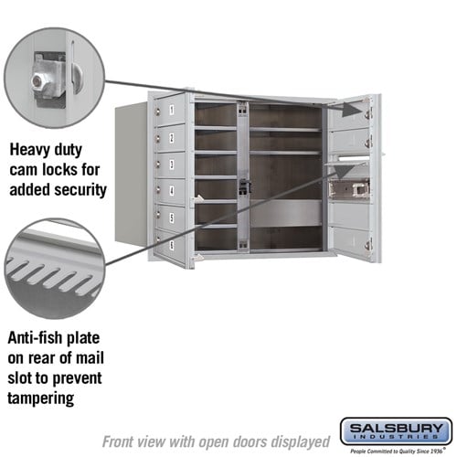 6 Door High Recessed Mounted 4C Horizontal Mailbox with 9 Doors - Front Loading USPS Access