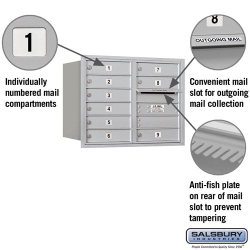 6 Door High Recessed Mounted 4C Horizontal Mailbox with 9 Doors - Rear Loading