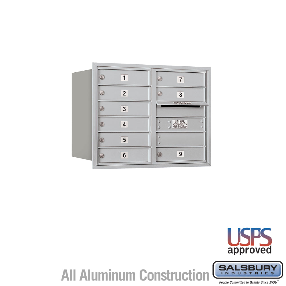 6 Door High Recessed Mounted 4C Horizontal Mailbox with 9 Doors in Aluminum - Rear Loading