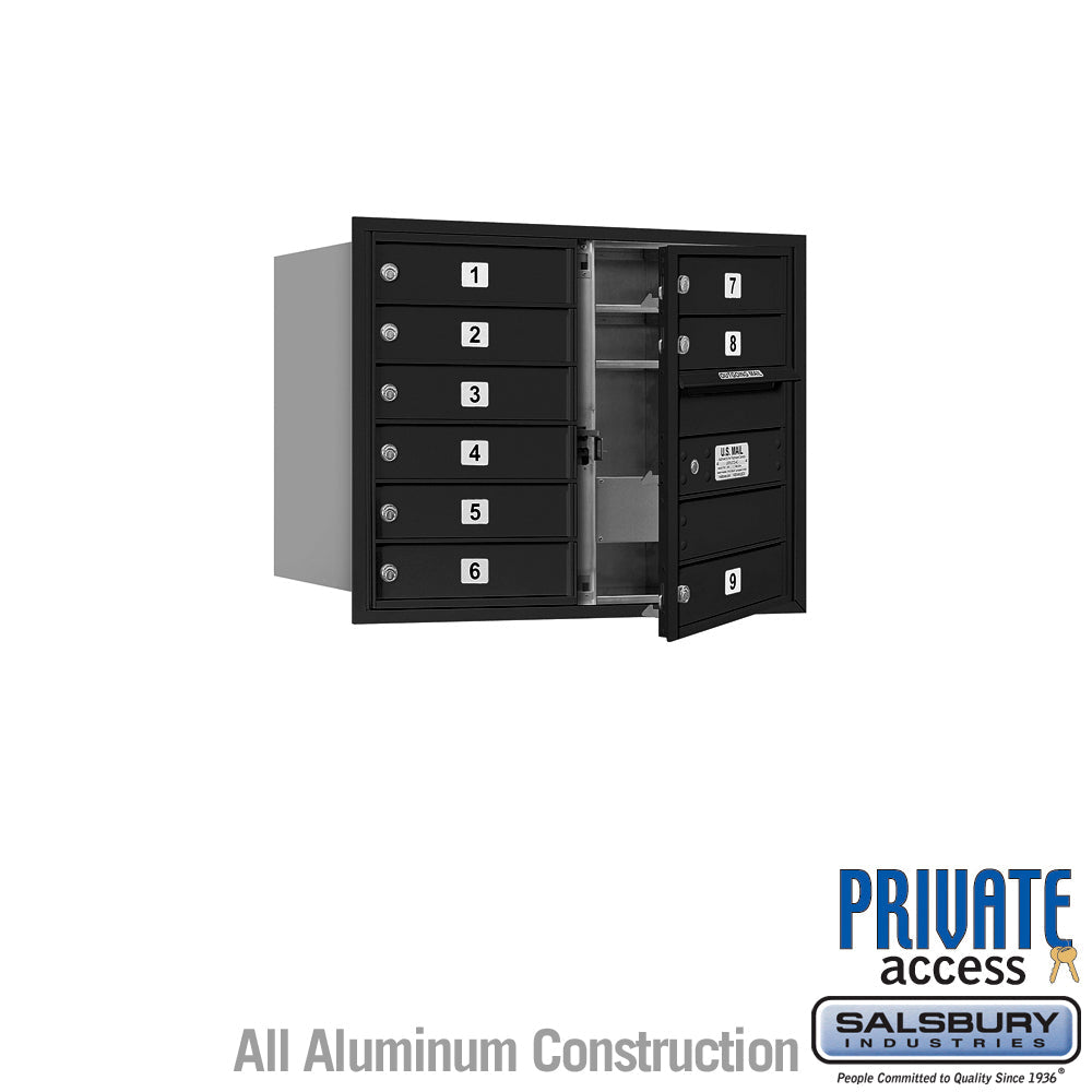 6 Door High Recessed Mounted 4C Horizontal Mailbox with 9 Compartments - Black - Private Access - Front Loading