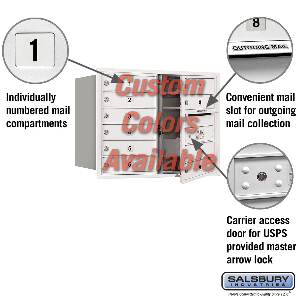 Recessed Mounted 4C Horizontal Mailbox - 6 Door High Unit, Double Column, Custom Color, Front Loading, USPS Access