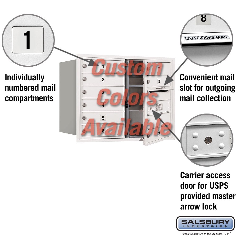 Recessed Mounted 4C Horizontal Mailbox - 6 Door High Unit, Double Column, Custom Color, Front Loading, USPS Access