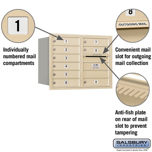 6 Door High Recessed Mounted 4C Horizontal Mailbox with USPS Access, Rear Loading, Sandstone