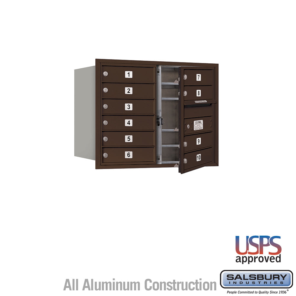 6 Door High Recessed Mounted 4C Horizontal Mailbox with 10 Doors in Bronze - USPS Access