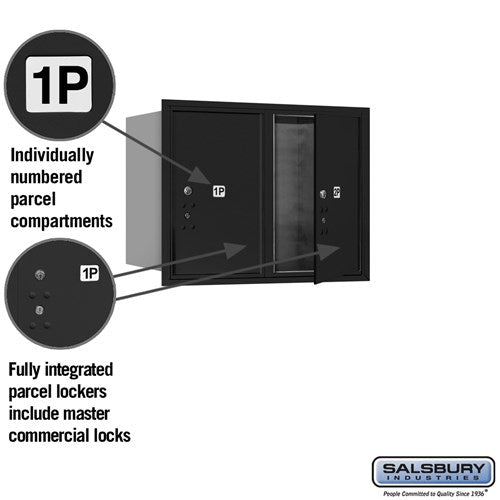 6-Door High Recessed Mounted Parcel Locker with 2 Parcel Lockers - Black - Front Loading