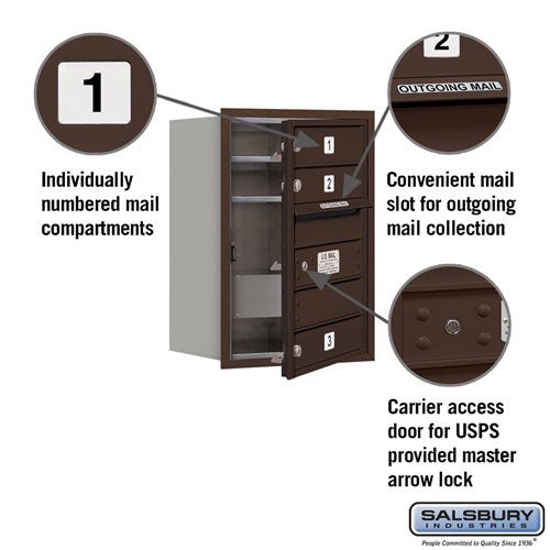 6 Door High Recessed Mounted 4C Horizontal Mailbox with USPS Access - Bronze