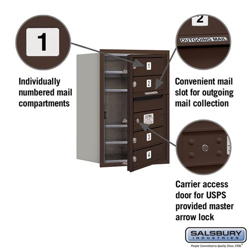 6 Door High Recessed Mounted 4C Horizontal Mailbox with USPS Access - Bronze