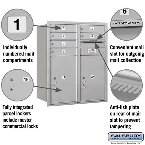 10 Door High Recessed Mounted 4C Horizontal Mailbox with Parcel Lockers - Rear Loading