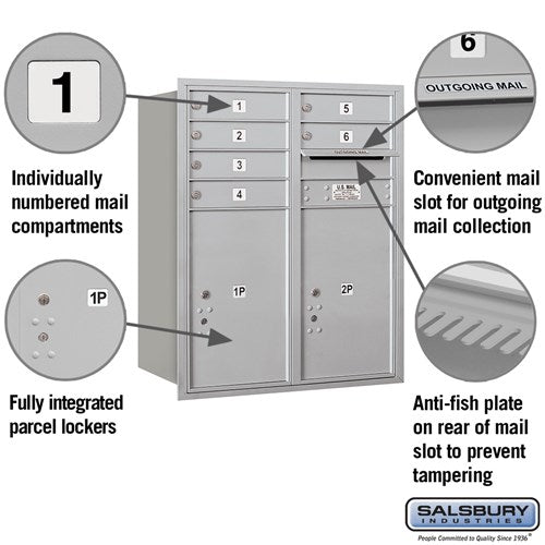 10-Door High Recessed Mounted 4C Horizontal Mailbox with Parcel Lockers - Rear Loading
