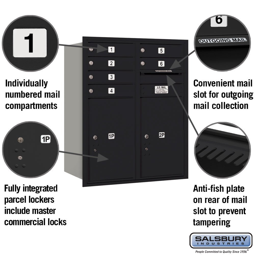 10 Door High Recessed Mounted 4C Horizontal Mailbox with Parcel Lockers - Black, Rear Loading