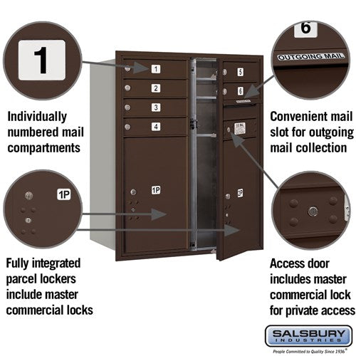 10 Door High Recessed Mounted Mailbox with Parcel Lockers - Bronze