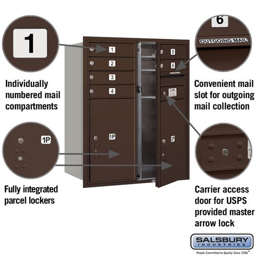 10 Door High Recessed Mounted 4C Horizontal Mailbox with Parcel Lockers in Bronze - USPS Approved