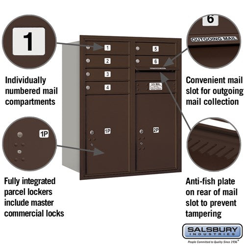 10 Door High Recessed Mounted 4C Horizontal Mailbox with Parcel Lockers - Bronze - Rear Loading