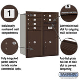 10 Door High Recessed Mounted 4C Horizontal Mailbox with Parcel Lockers - Bronze - Rear Loading