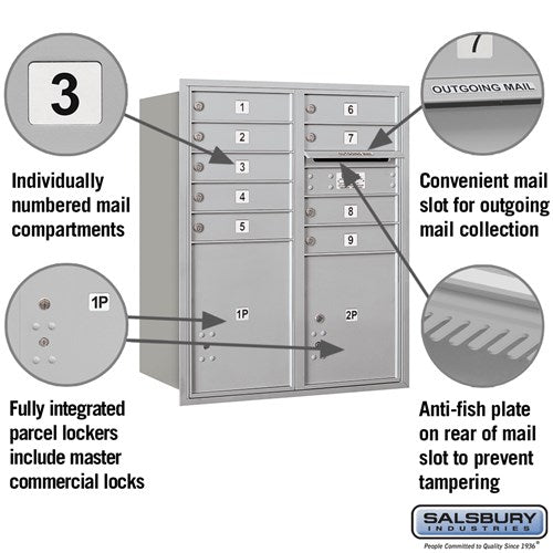 10 Door High Recessed Mounted 4C Horizontal Mailbox with Parcel Locker - Rear Loading