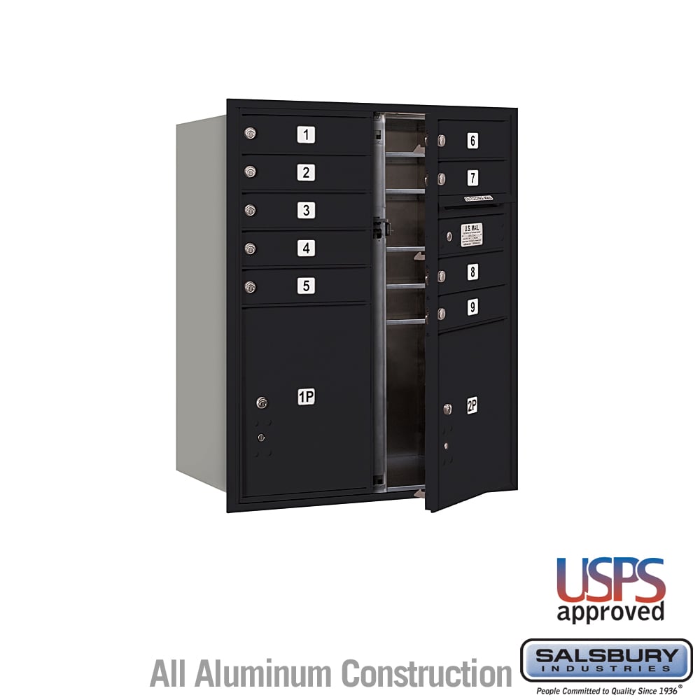 Salsbury 3700 Horizontal Series Recessed Mount Mailbox, 9 Compartments with 2 Parcel Lockers