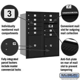 10 Door High Recessed Mounted 4C Horizontal Mailbox with Parcel Lockers - Black, Rear Loading
