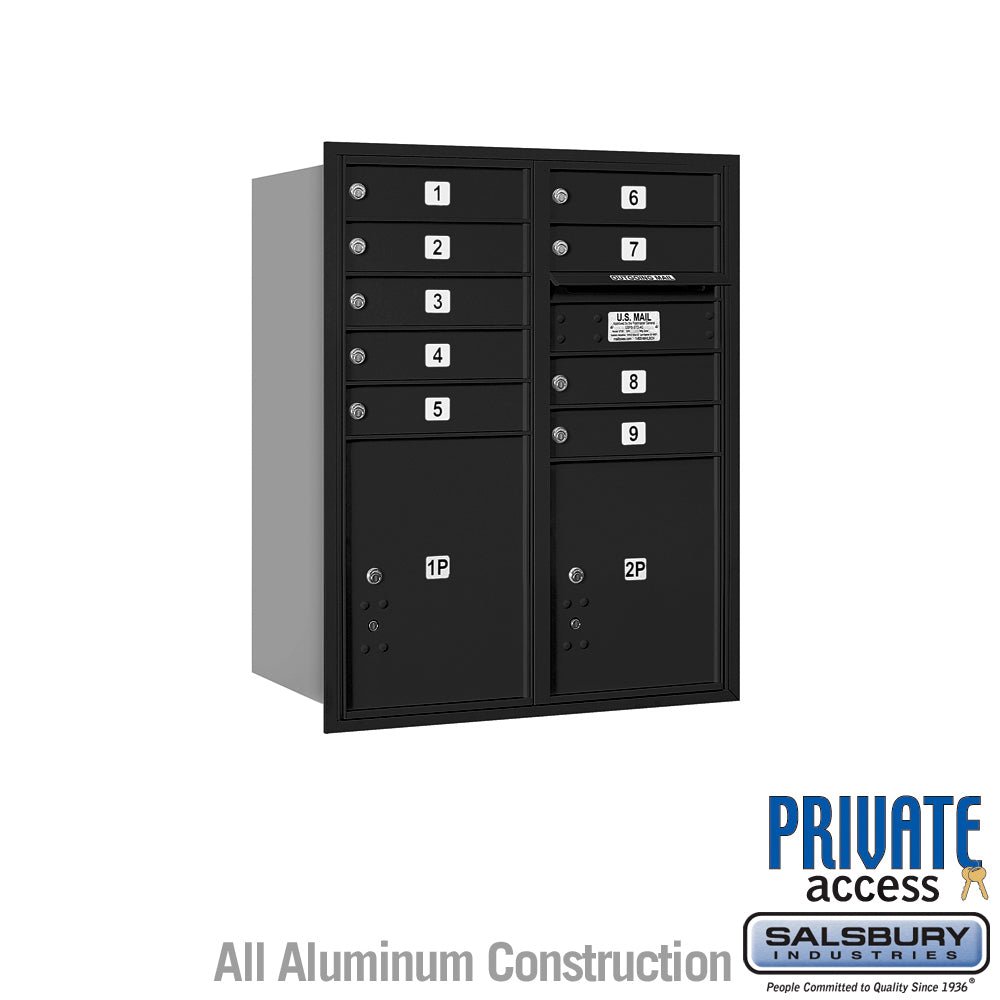 10 Door High Recessed Mounted 4C Horizontal Mailbox with Parcel Lockers - Black - Rear Loading