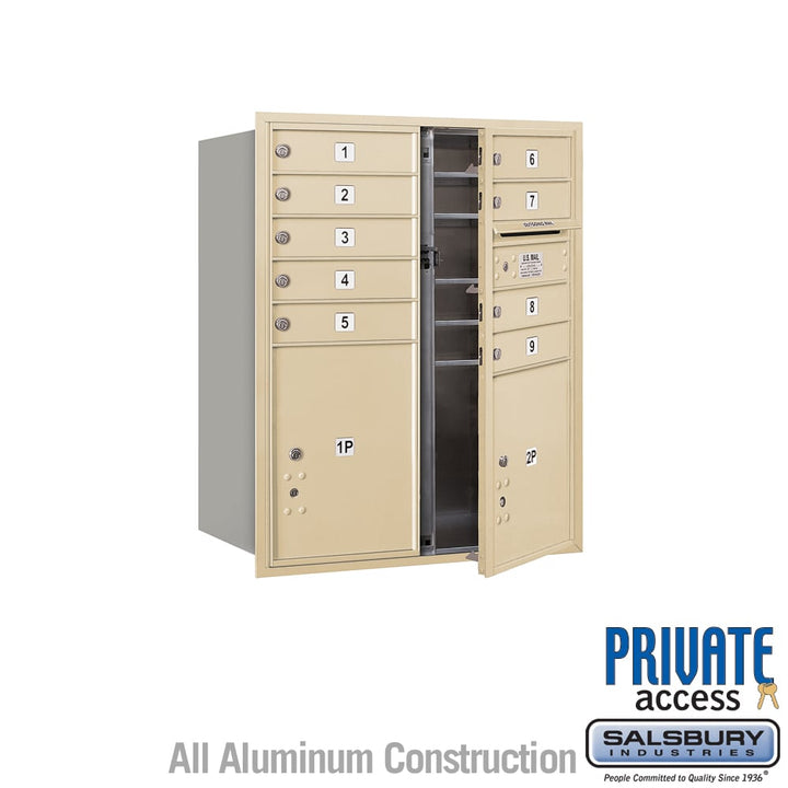 10 Door High Recessed Mounted 4C Horizontal Mailbox with Parcel Lockers - Sandstone - Private Access