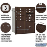 10 Door High Recessed Mounted 4C Horizontal Mailbox with Parcel Lockers - Bronze - Rear Loading
