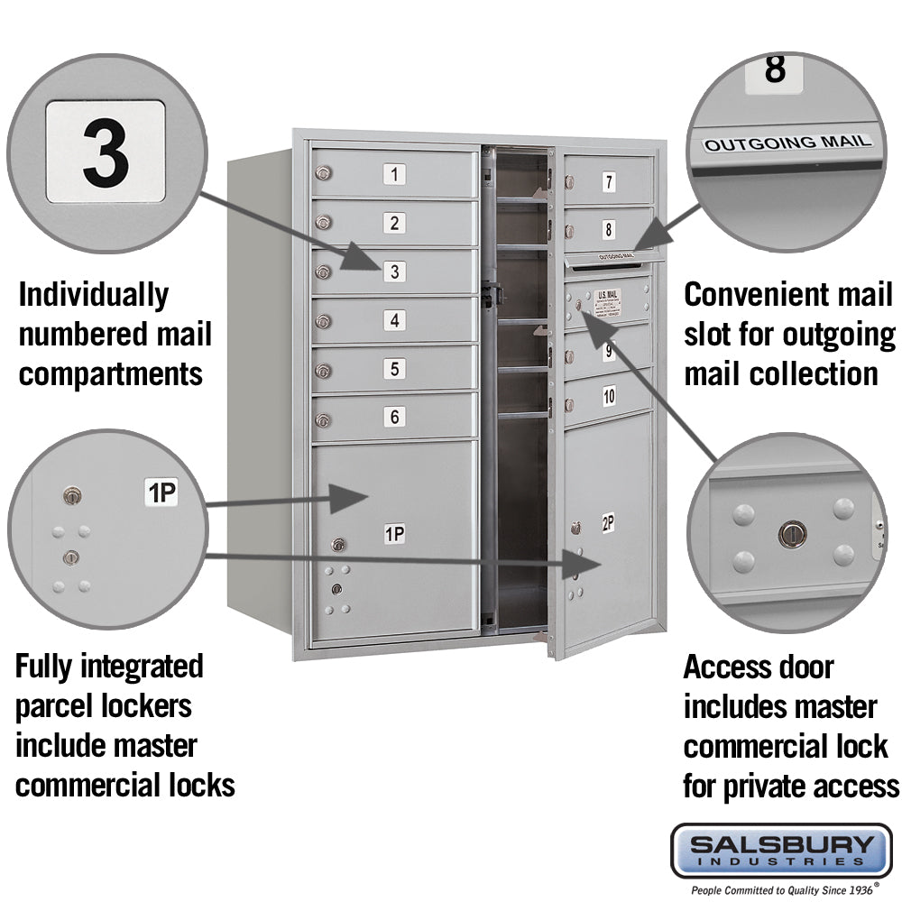 Salsbury 3700 Horizontal Series 10-Compartment Recessed Mount Mailbox