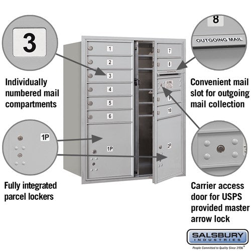 10 Door High Recessed Mounted 4C Horizontal Mailbox with Parcel Lockers - Front Loading