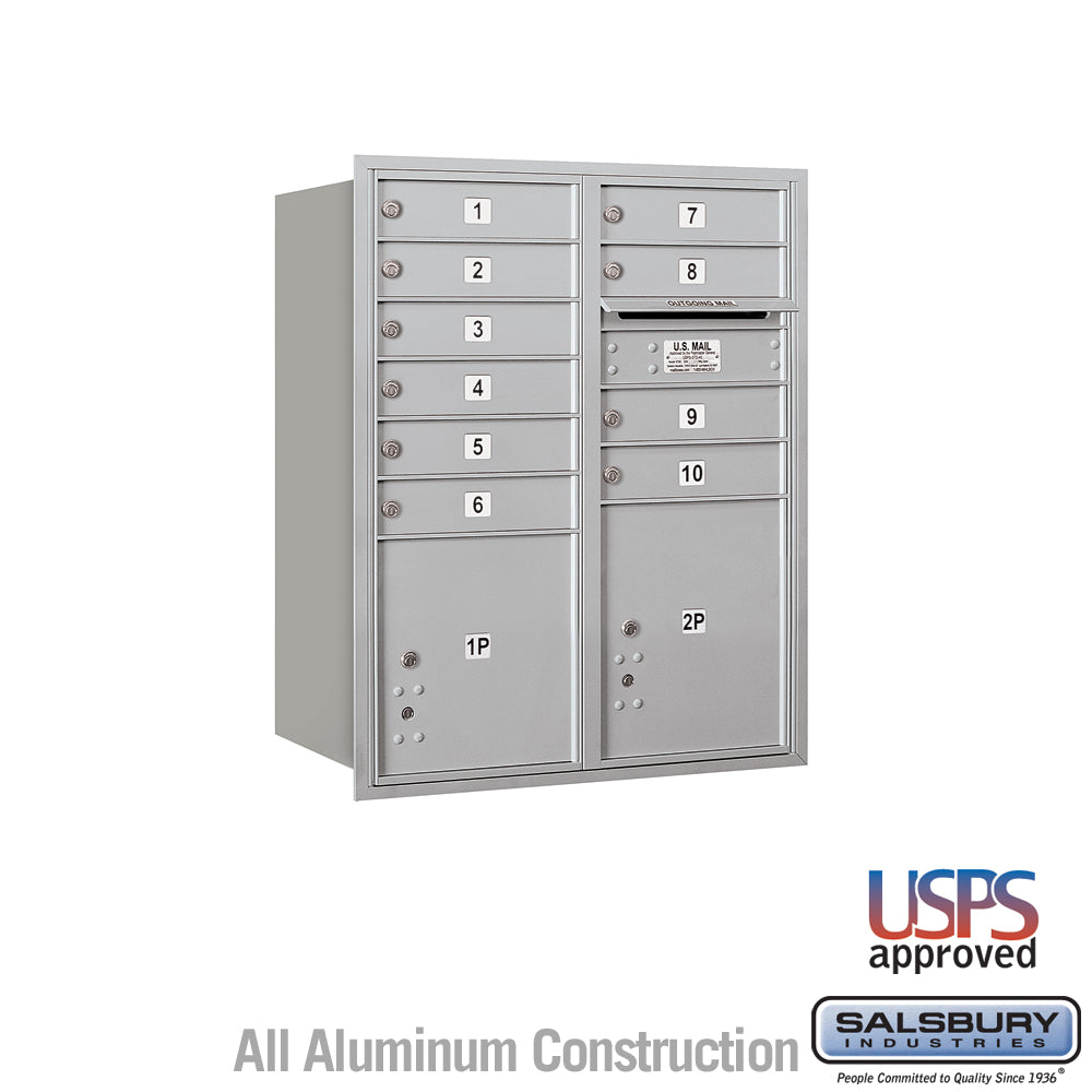 10 Door High Recessed Mounted 4C Horizontal Mailbox with Parcel Lockers - Rear Loading