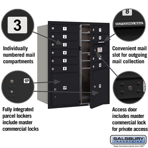 10 Door High Recessed Mounted 4C Horizontal Mailbox with Parcel Lockers - Black - Private Access