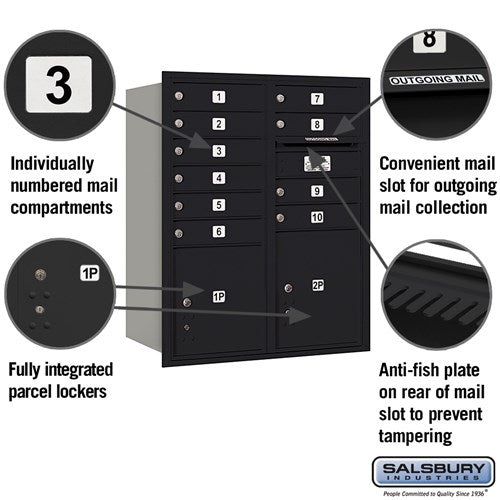 10-Door High Recessed Mounted 4C Horizontal Mailbox with Parcel Lockers - Rear Loading