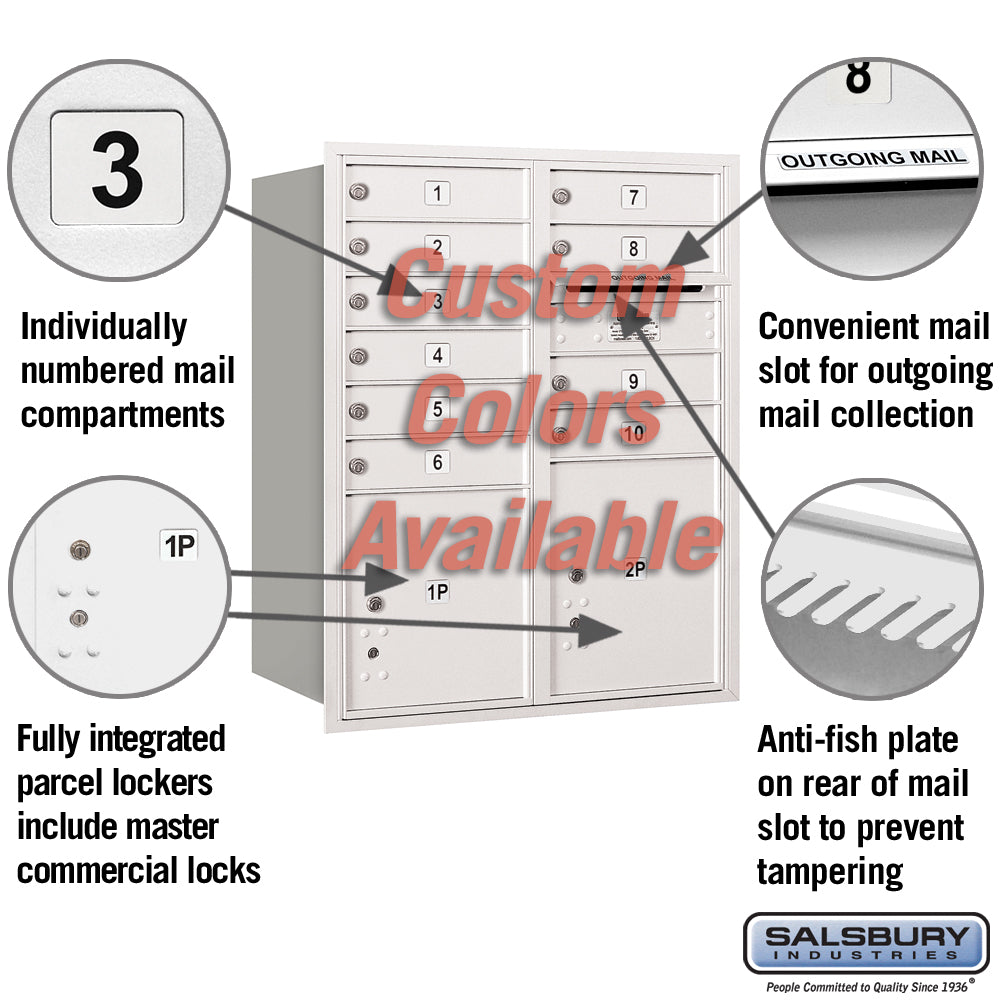 Recessed Mounted 4C Horizontal Mailbox - 10 Door High Unit - Double Column - Rear Loading - Private Access