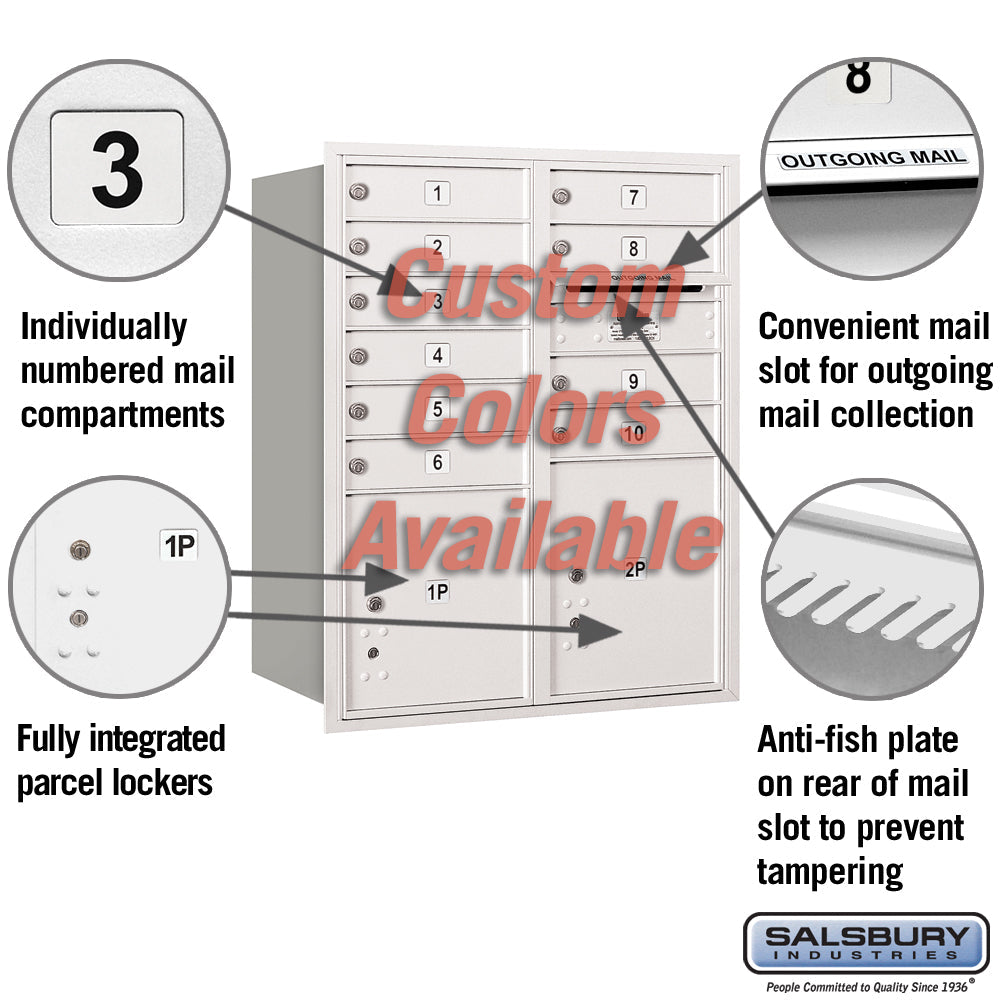 Recessed Mounted 4C Horizontal Mailbox - 10 Door High Unit, Double Column, Rear Loading