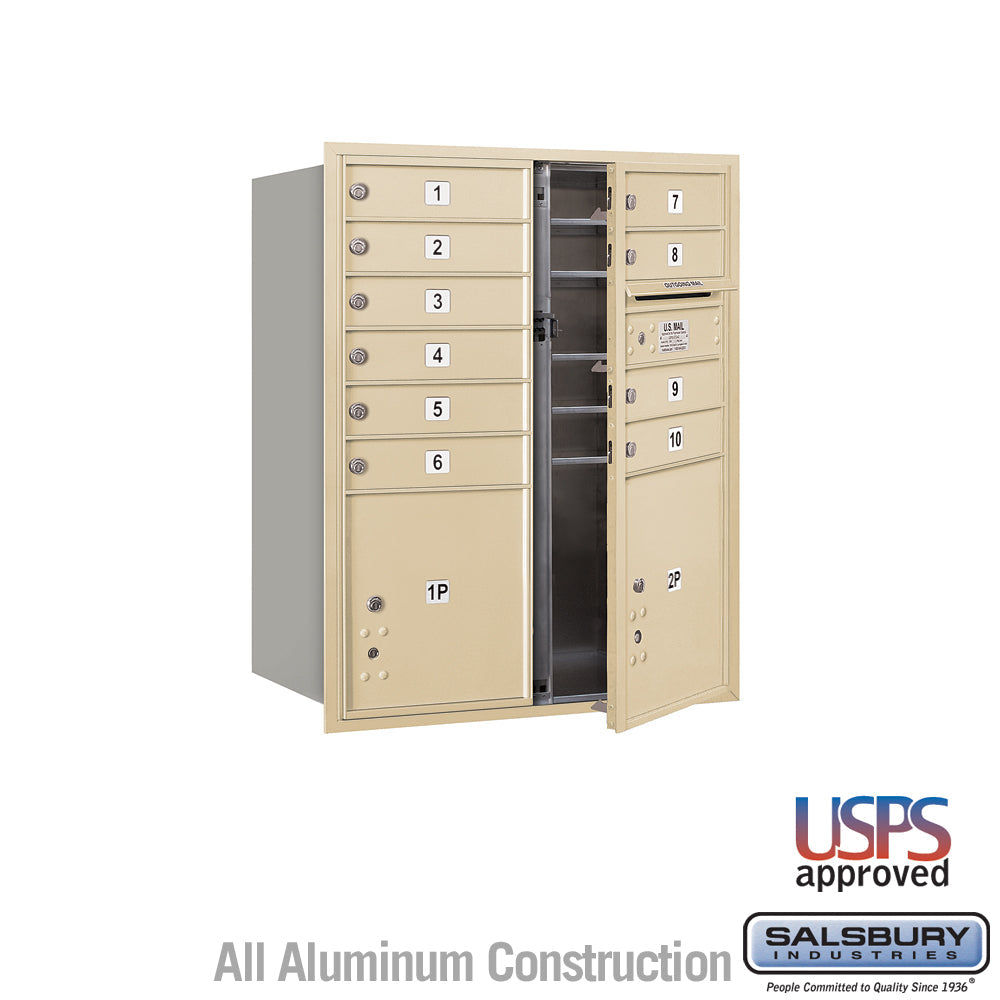 10 Door High Recessed Mounted 4C Horizontal Mailbox with Parcel Lockers - Sandstone
