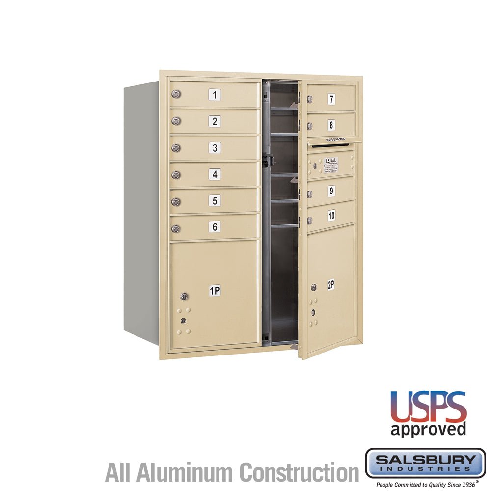 10 Door High Recessed Mounted 4C Horizontal Mailbox with Parcel Lockers - Sandstone
