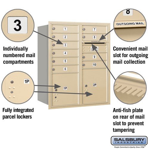 10 Door High Recessed Mounted 4C Horizontal Mailbox with Parcel Lockers - Rear Loading