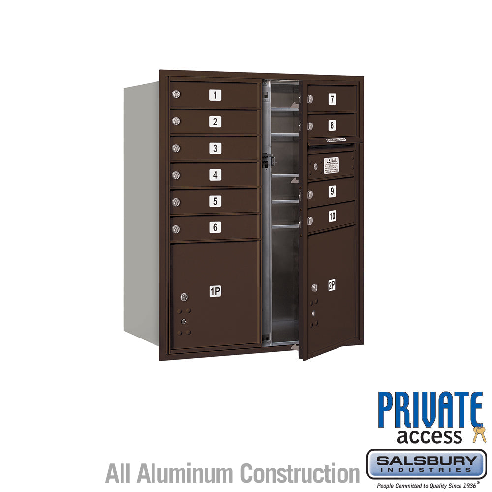 10 Door High Recessed Mounted 4C Horizontal Mailbox with Parcel Lockers - Bronze - Private Access
