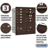 10 Door High Recessed Mounted 4C Horizontal Mailbox with Parcel Lockers - Bronze - USPS Approved